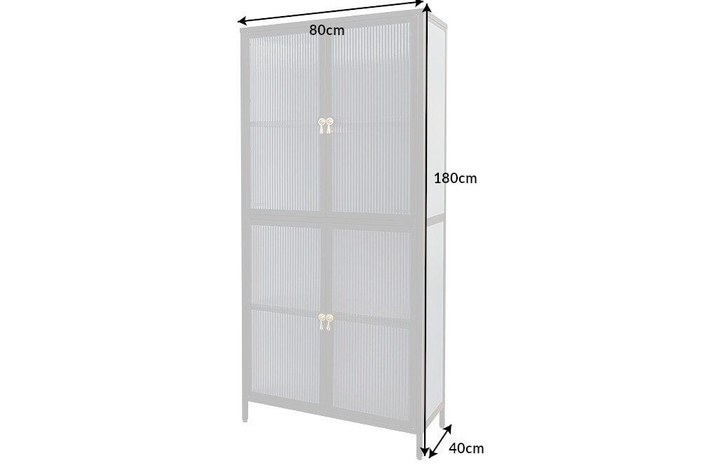 Moderne Vitrine AMSTERDAM 180cm schwarz gold Riffelglas Metall Highboard Schrank