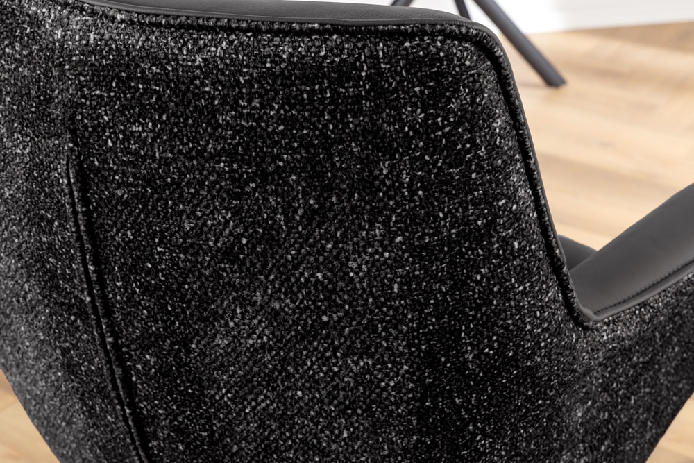Drehbarer Stuhl LE GRAND schwarz Echtleder Strukturstoff Metallgestell mit Armlehne