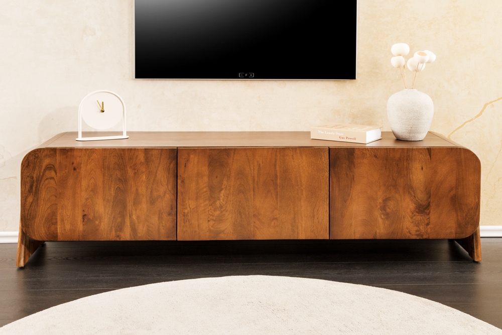 Massives TV-Board BRASIL 160cm braun Mangoholz drei Fächer Lowboard