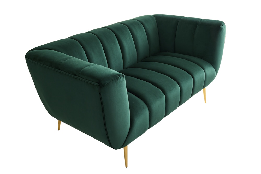 Design 2-Sitzer Sofa NOBLESSE 165cm smaragdgrün Samt Federkern goldene Metallfüße