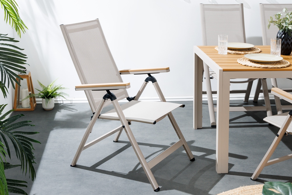 Outdoor Gartenstuhl DESIGNO taupe Aluminium klappbar wetterfest Hochlehner