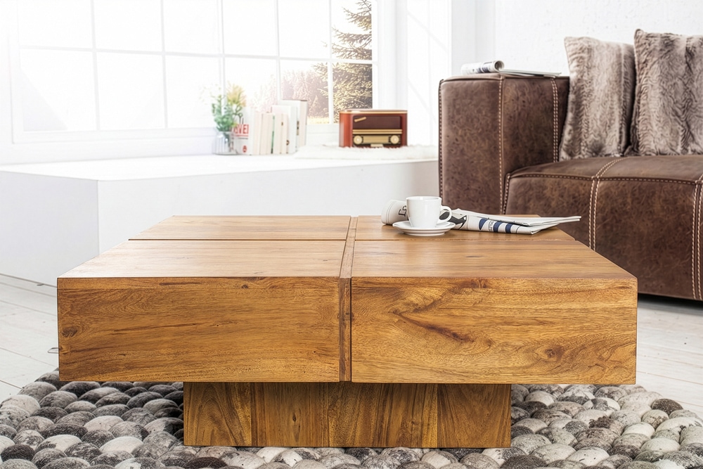 Massiver Couchtisch BOLT 70cm braun Mangoholz honey finish handmade