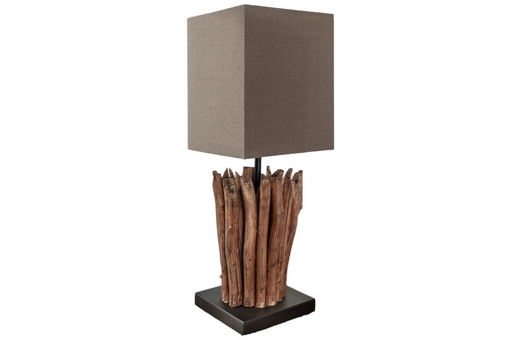 Handgearbeitete Treibholz Tischleuchte EUPHORIA 45cm braun mit Leinenschirm