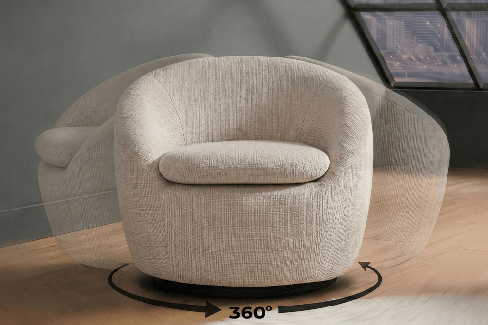 Drehbarer Design Sessel ALPINE beige Chenille Cremona 360° mit Armlehnen