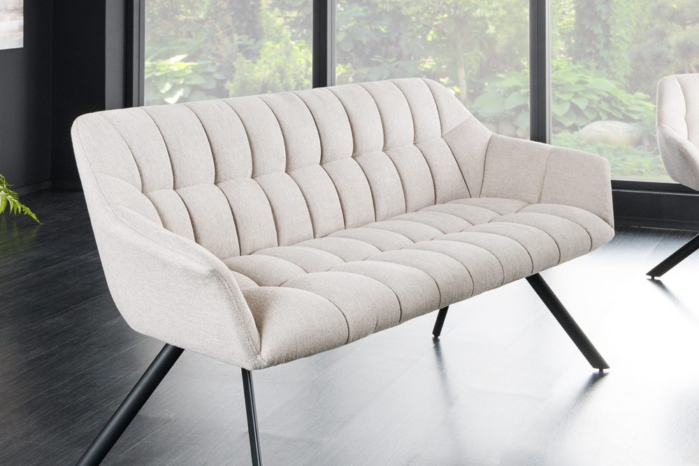 Esszimmer Sitzbank PAPILLON 165cm champagner beige mit Lehnen schwarzes Metallgestell