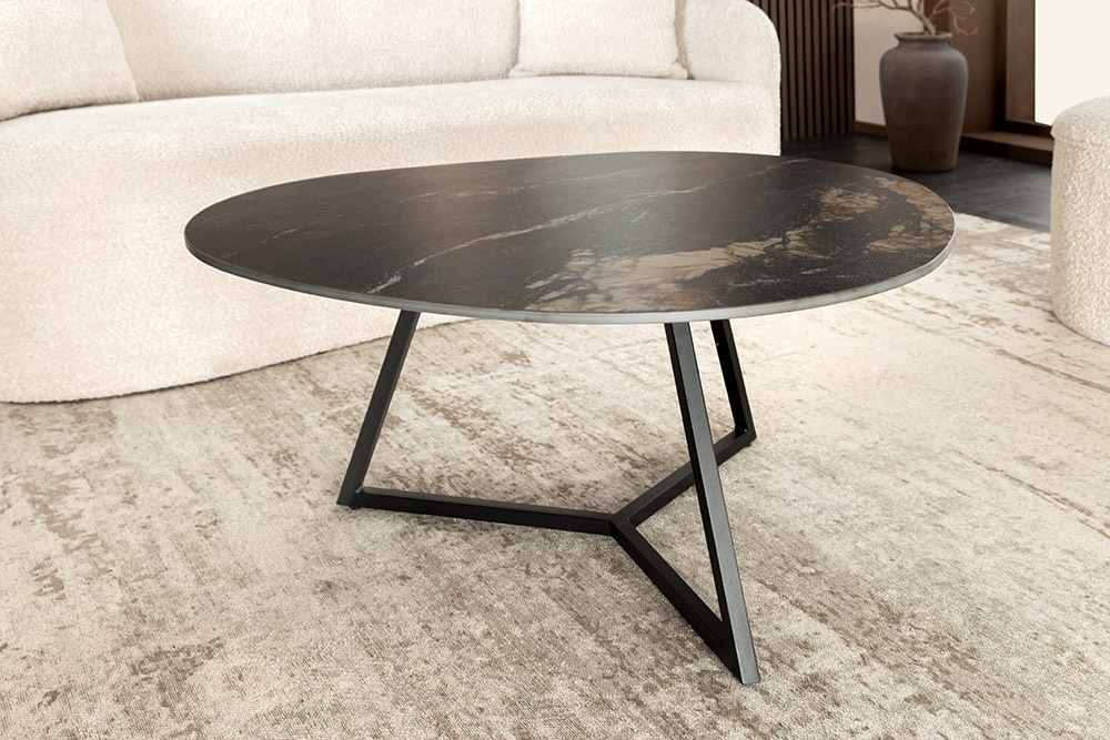 Design Couchtisch MARVELOUS 90cm schwarz gold sand Aurora Oro Keramik Metall