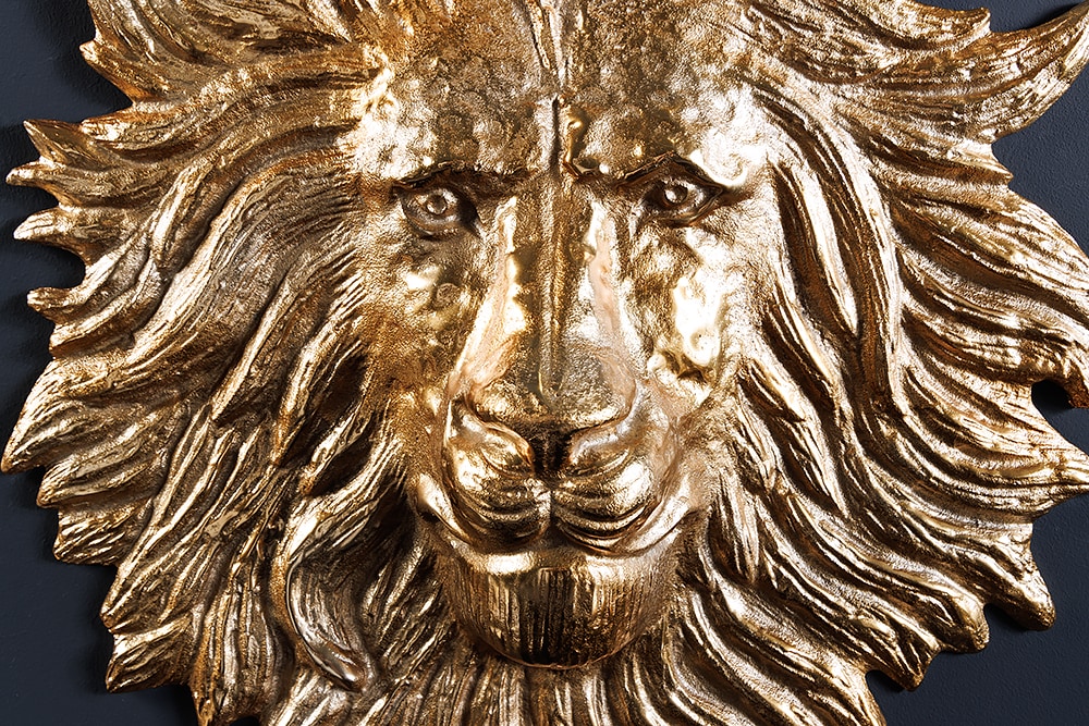 Goldene Wanddeko WILDLIFE LION 60cm gold Metall Löwenkopf-Skulptur handmade