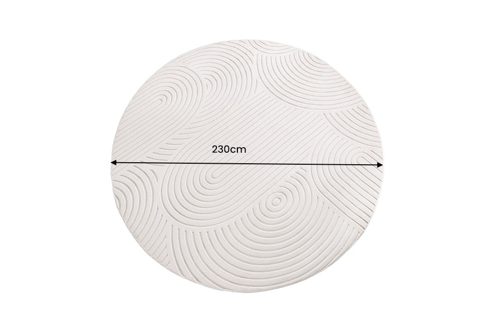 Runder 3D strukturierter Kurzflor Teppich ART DECO 230cm beige creme Hoch-Tief-Effekt