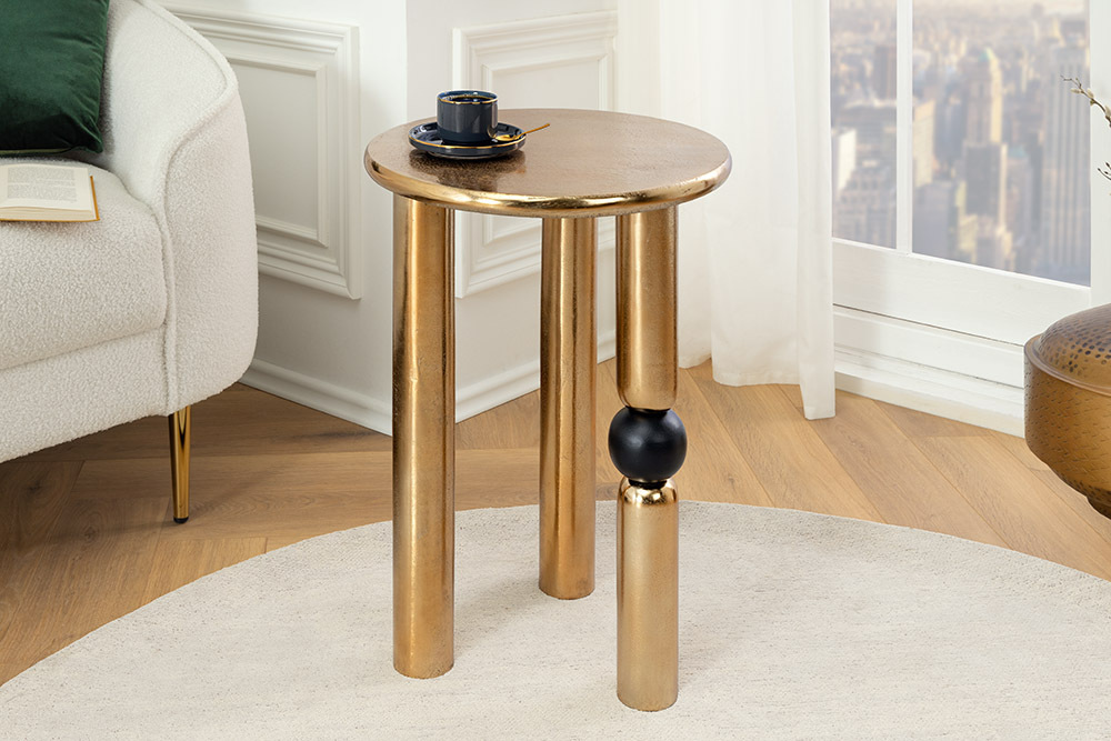 Handgefertigter Beistelltisch ABSTRACT 55cm gold schwarz Metall rund