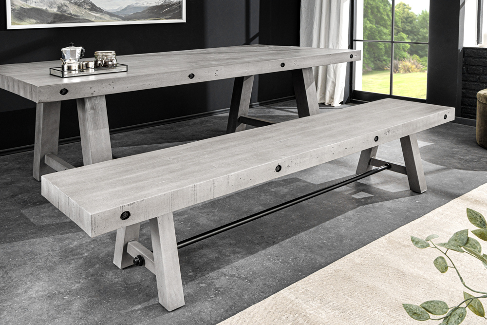 Industrial Sitzbank FINCA 200cm grau Pinie recyceltes Massivholz Eisen