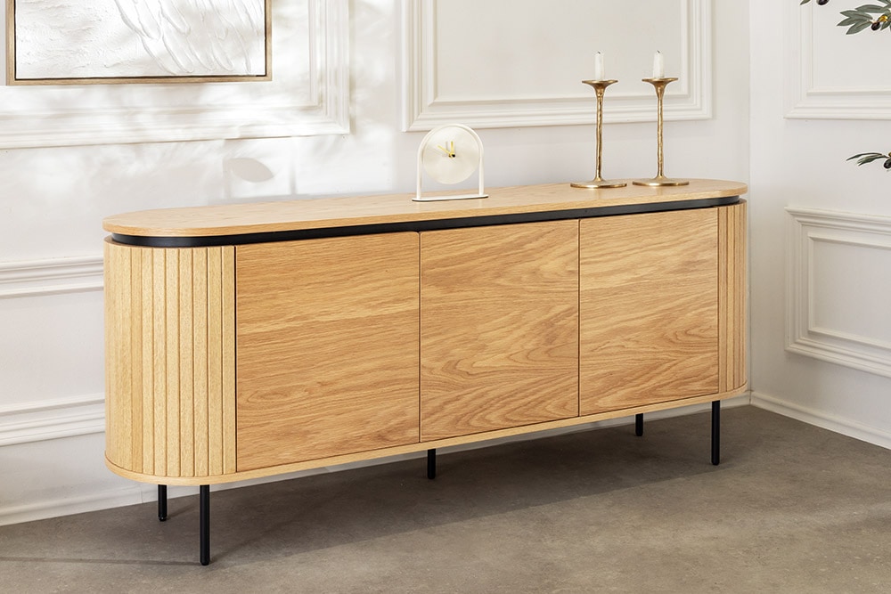 Modernes Sideboard ATELIER 160cm natur Eiche schwarz Metall vier Fächer