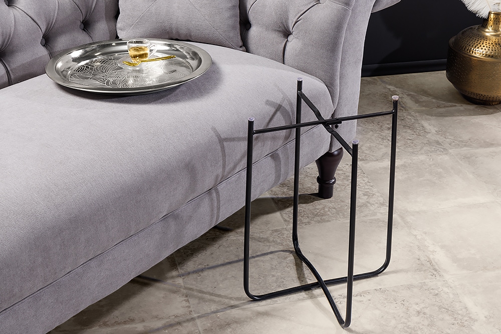 Orientalischer Beistelltisch CASABLANCA 50cm silber schwarz Tablett abnehmbar klappbar
