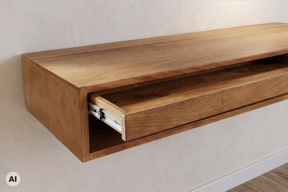 Hängender Konsolentisch PURE 100cm braun Mangoholz honey finish Schreibtisch Stauraum