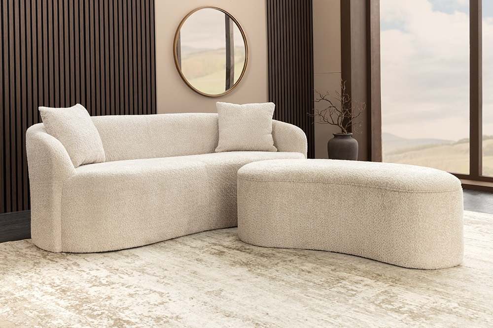 Extravagantes Sofa ELEMENTAL 180cm champagner beige Feinstrick Bouclé 2-Sitzer