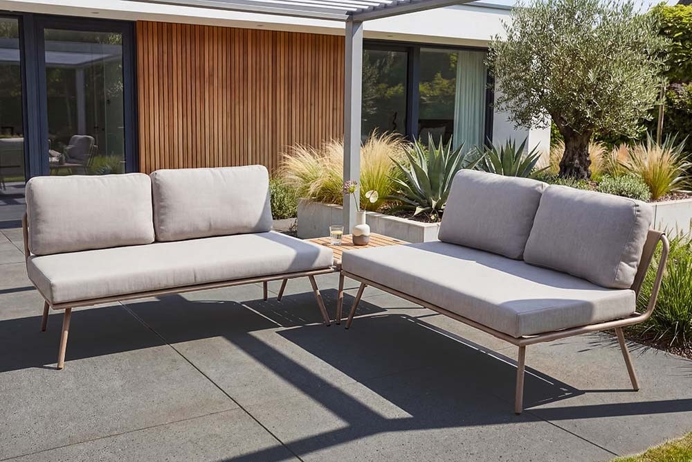 Outdoor Lounge Sitzgruppe MOBILE MODULAR greige mit Tisch wetterfest