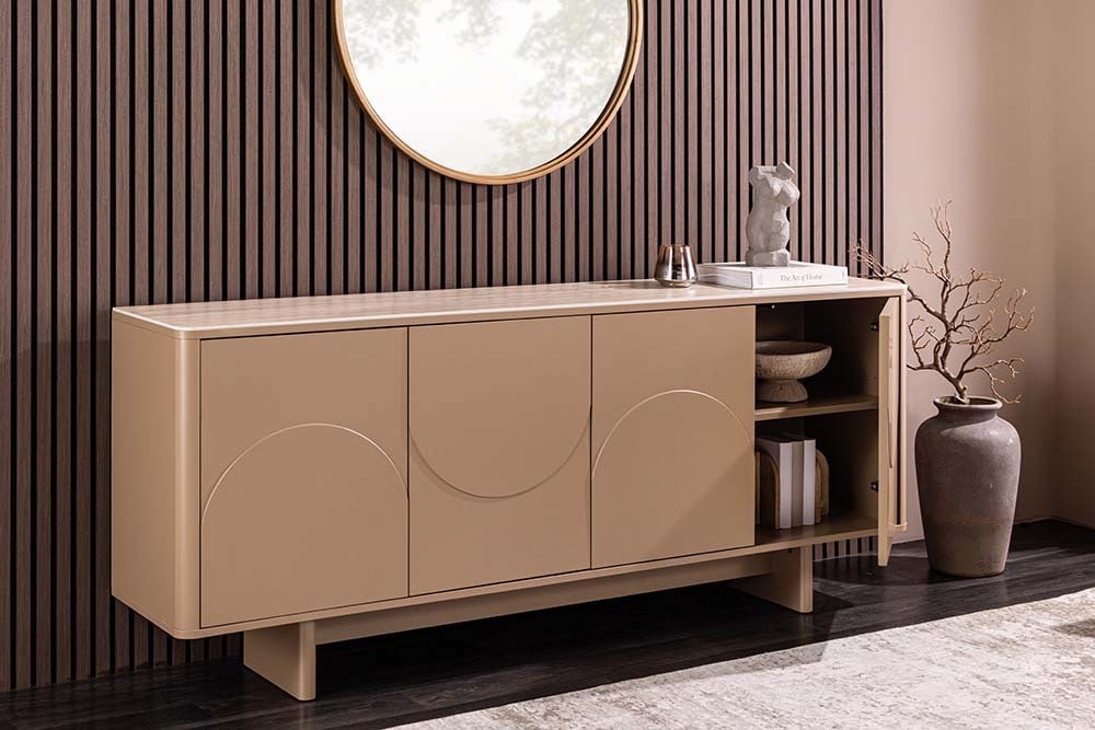 Design Sideboard SAVOY 180cm grau beige greige Travertin Keramik Stauraum 3D-Front