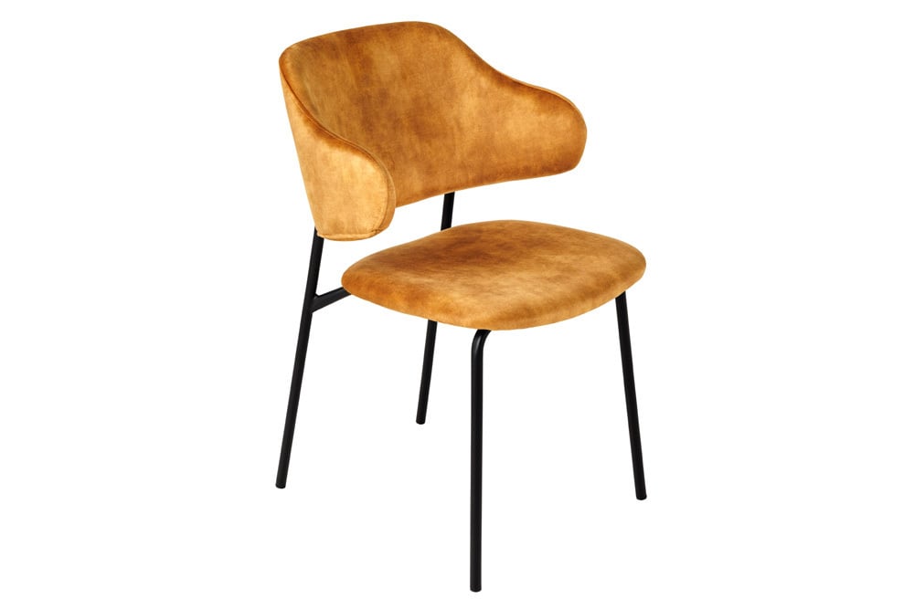 Design Stuhl VOGUE senfgelb Samt schwarze Metallbeine