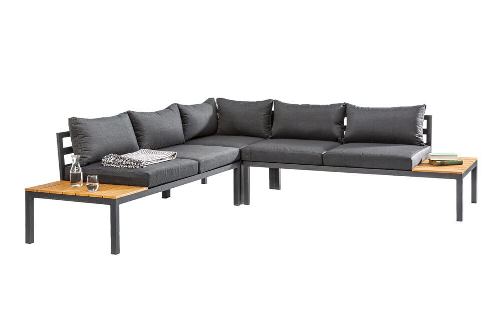 Große Garten Sitzgruppe MIAMI LOUNGE 240cm anthrazit Aluminium wetterfest Outdoor inkl. Kissen