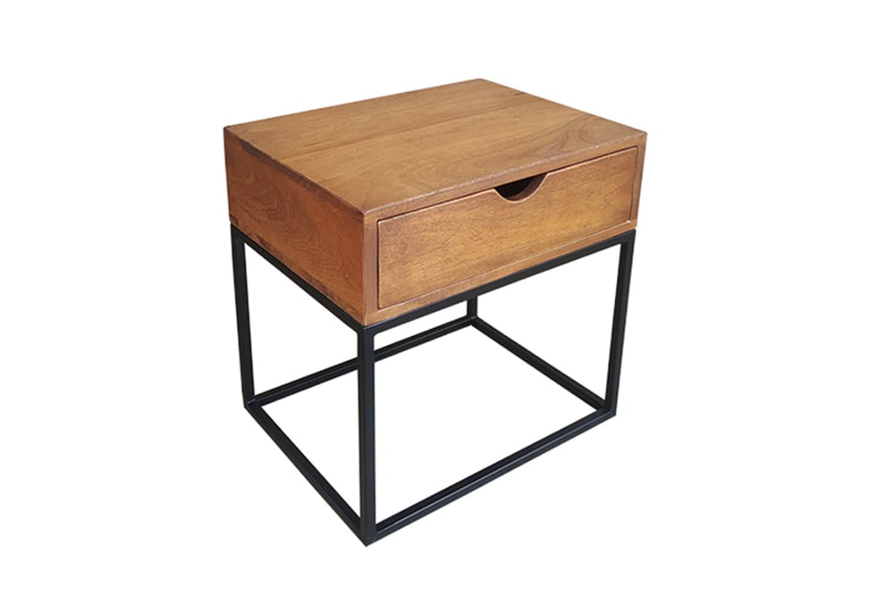 Nachttisch IRON CRAFT 45cm braun honey finish Mangoholz mit Schublade Beistelltisch