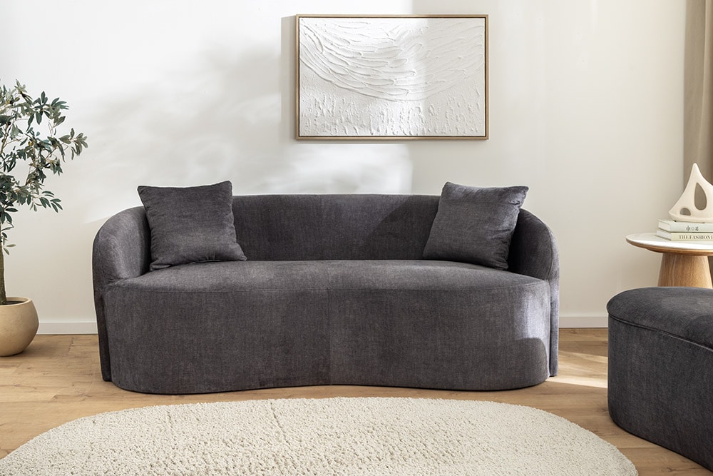 Extravagantes Sofa ELEMENTAL 180cm graphit grau Samt 2-Sitzer Couch organische Form