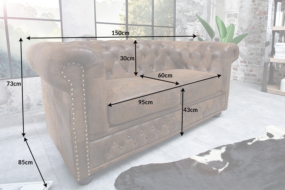 Chesterfield 2-Sitzer Sofa 150cm antik braun Microfaser Federkern Knopfheftung