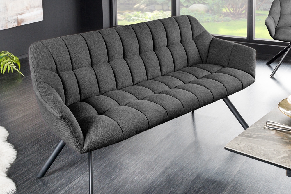 Esszimmer Sitzbank PAPILLON 165cm anthrazit Flachgewebe mit Lehnen schwarzes Metallgestell