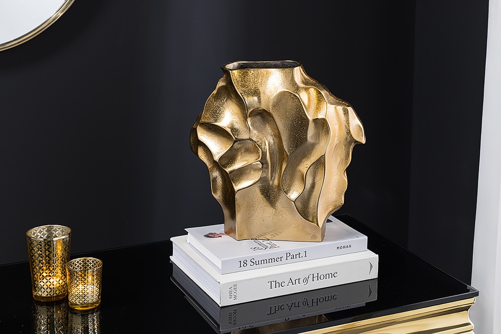 Handgefertigte Vase LIQUID 30cm gold Metall Hammerschlag Design