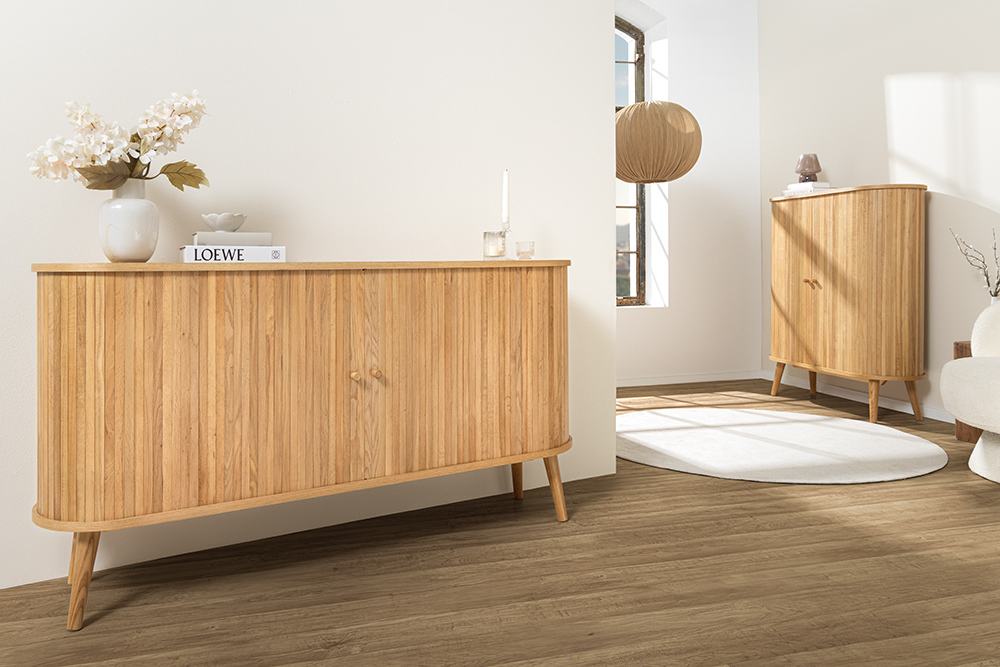 Retro Sideboard VALHALLA WOOD 160cm natur Eichenholz Schiebetüren