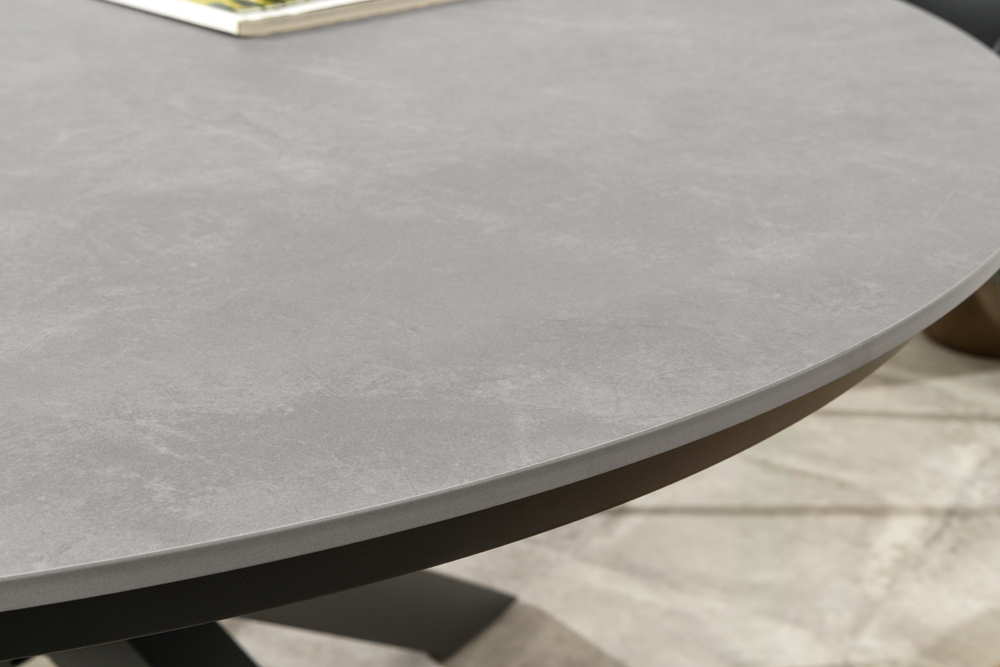 Runder In- und Outdoor Esstisch GALAXY 120cm graphit Keramik anthrazit Aluminium Gartentisch