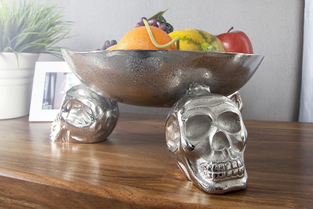 Design Deko-Schale SKULL 35cm silber Aluminium Totenkopf