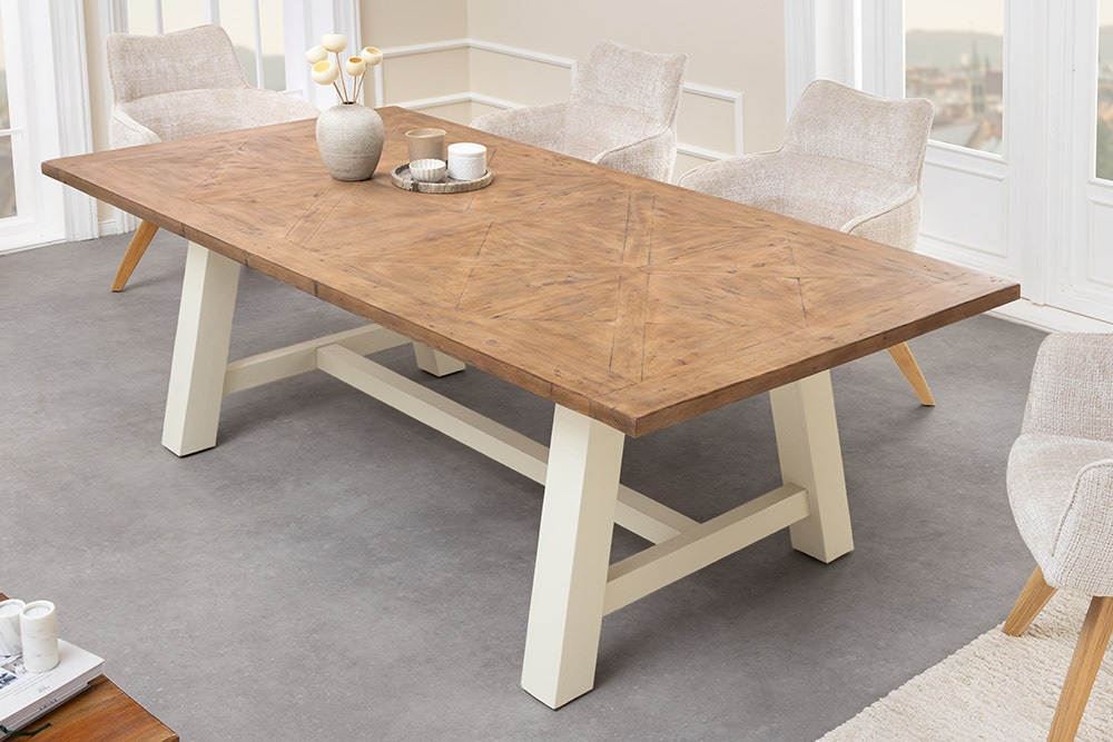Massiver Esstisch HAMPTONS 200cm hellbraun creme Pinienholz