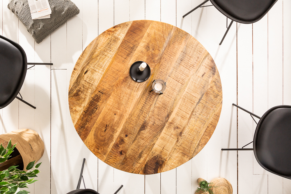 Massiver Esstisch IRON CRAFT 80cm rund natur Mangoholz