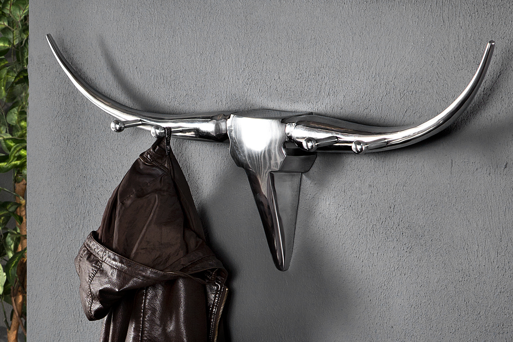 Design Garderobe BULL 100cm Aluminium Wanddekoration Stierkopf