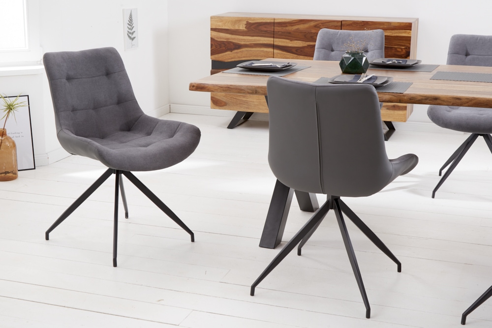 Design Stuhl DIVANI hellgrau Metallgestell schwarz im Retro Stil