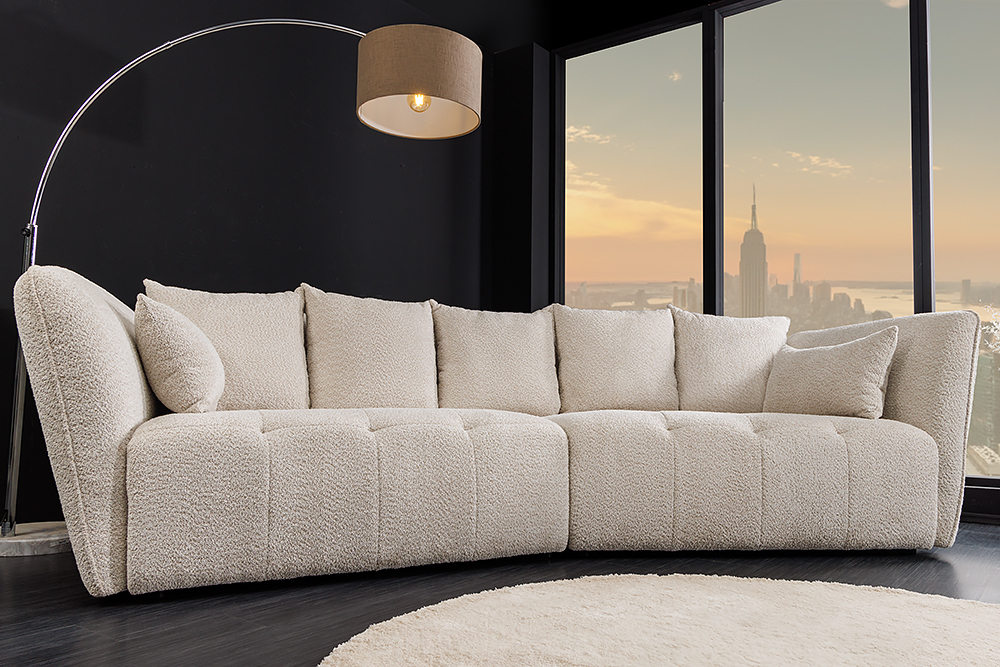Modernes Big Sofa ROYAL 295cm champagner beige Bouclé Federkern XXL-Couch