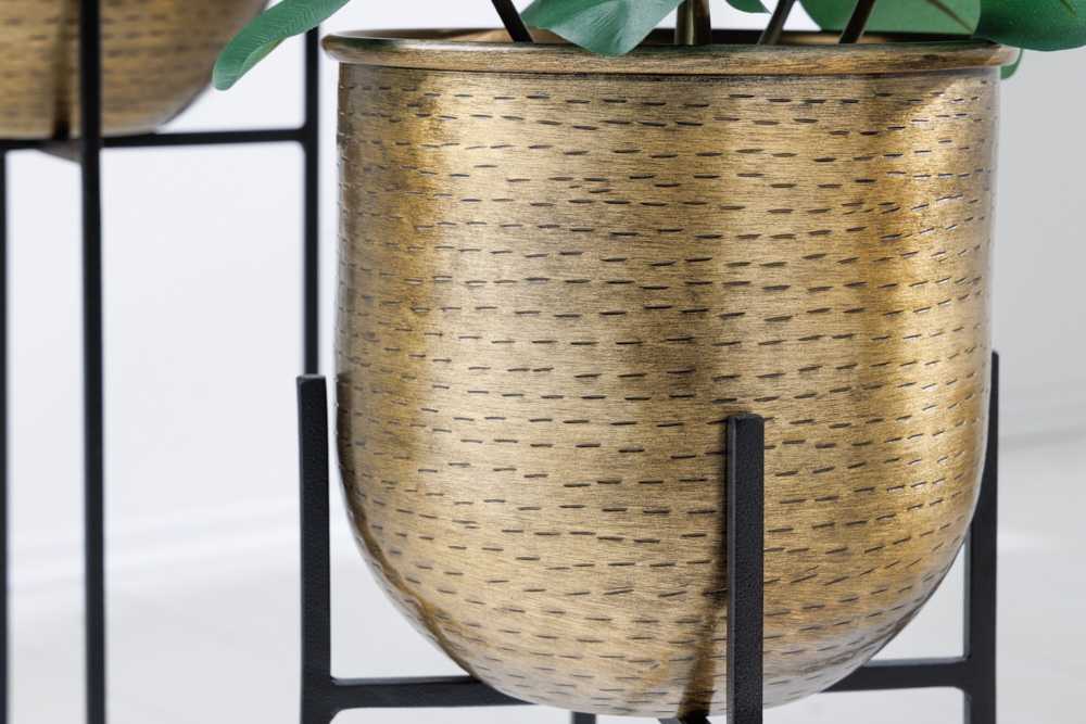 2er Set Blumentopf UNIT 70/50cm gold schwarz Metall Hammerschlag Design