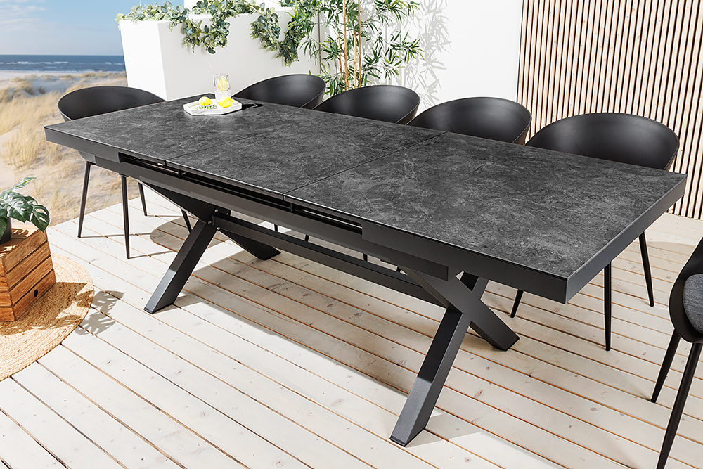 Ausziehbarer In- und Outdoor Esstisch EMPIRE 180-240cm anthrazit Keramik Gartentisch