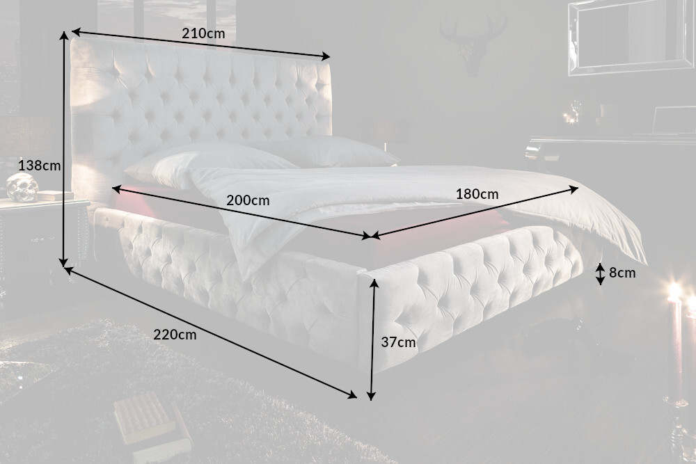 Design Doppelbett PARIS 180x200cm silber grau Samt Chesterfield