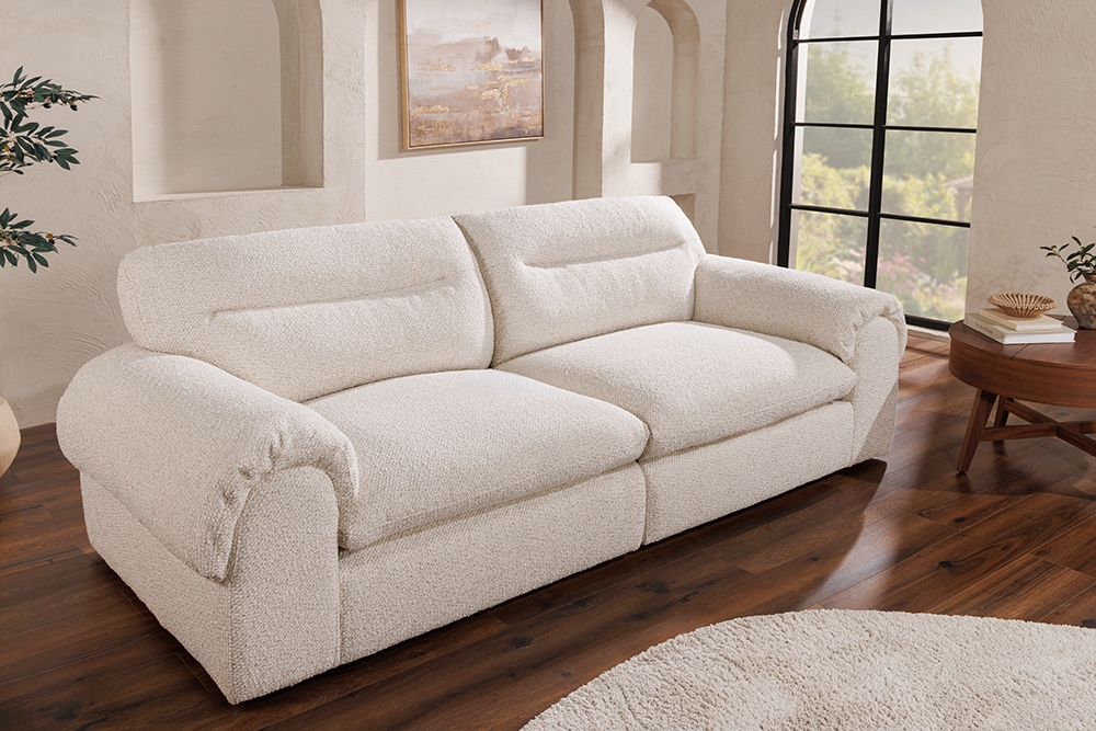 4-Sitzer Sofa SIXTH SENSE 245cm beige Bouclé-Strickstoff mit Nosagfederung und Daunenfedern
