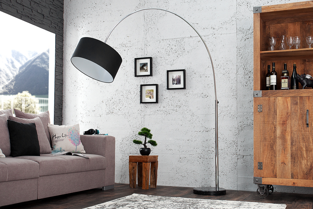 Ausziehbare Bogenlampe LOUNGE DEAL 170-200cm schwarz Leinenschirm Stehlampe