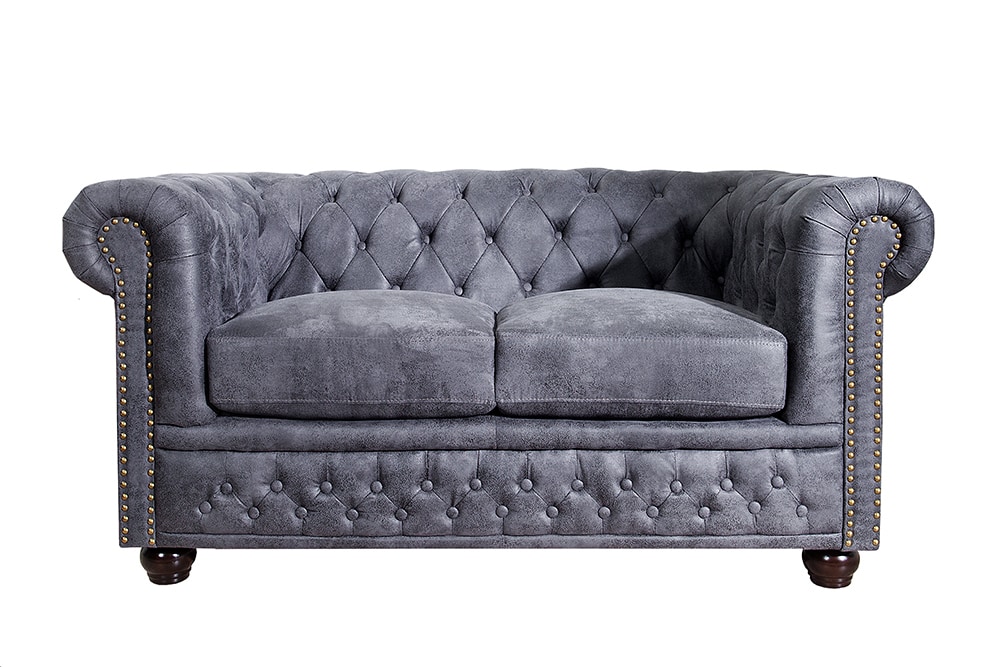 Chesterfield 2-Sitzer Sofa 150cm antik grau Microfaser Federkern Knopfheftung