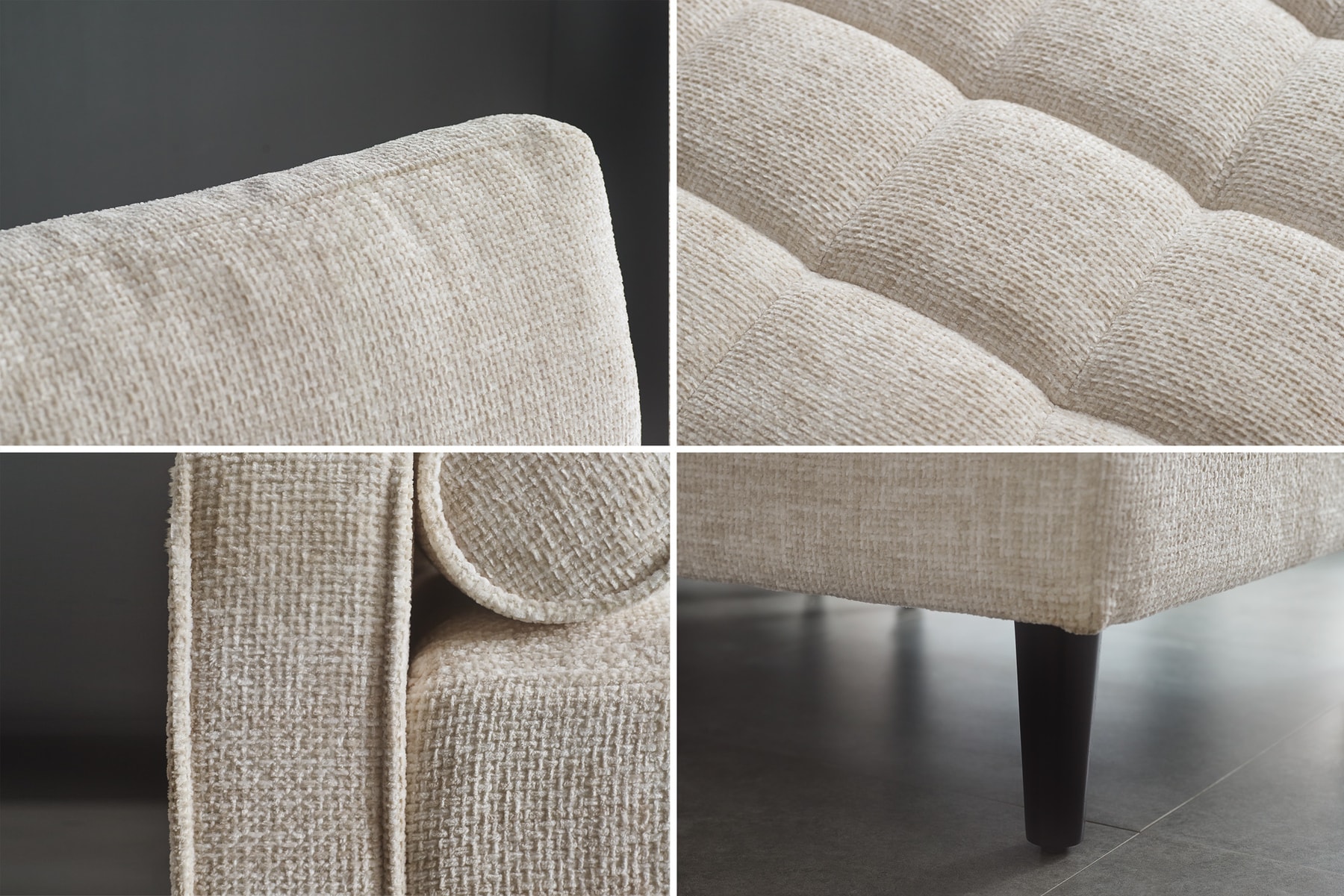 Design Sofa COZY VELVET 220cm beige Chenille Federkern 3-Sitzer mit goldener Kappe
