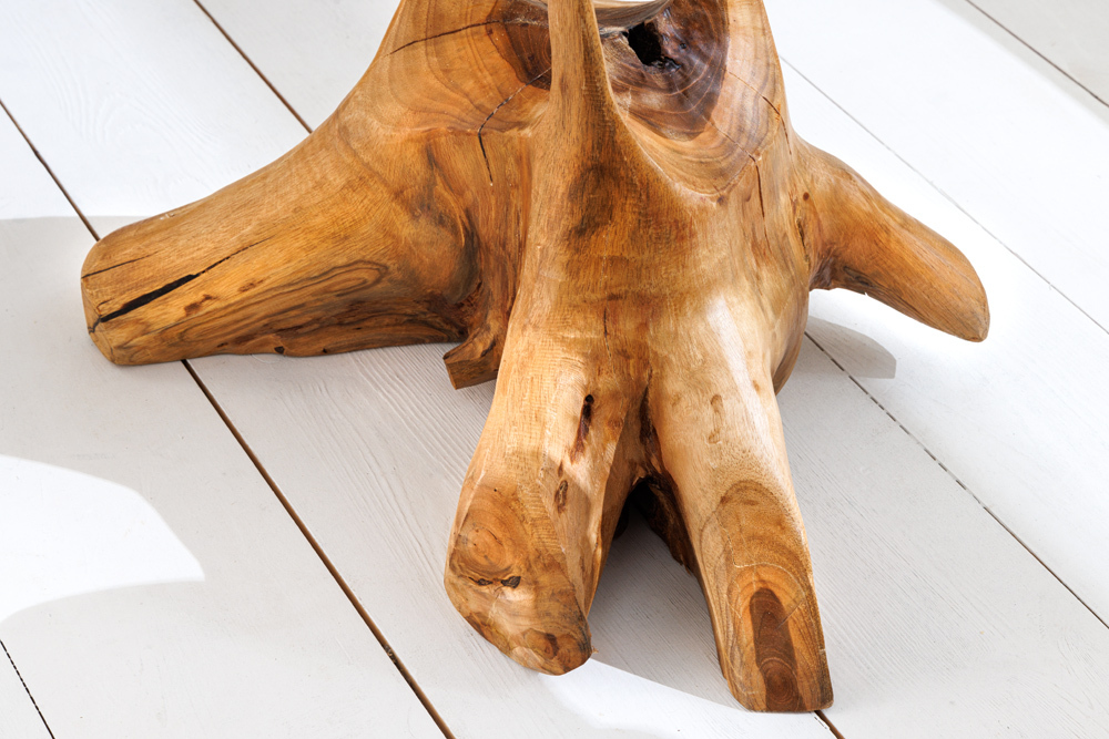 Massivholz Beistelltisch ROOT 70cm natur Teak aus Wurzelholz im Stelzen-Design