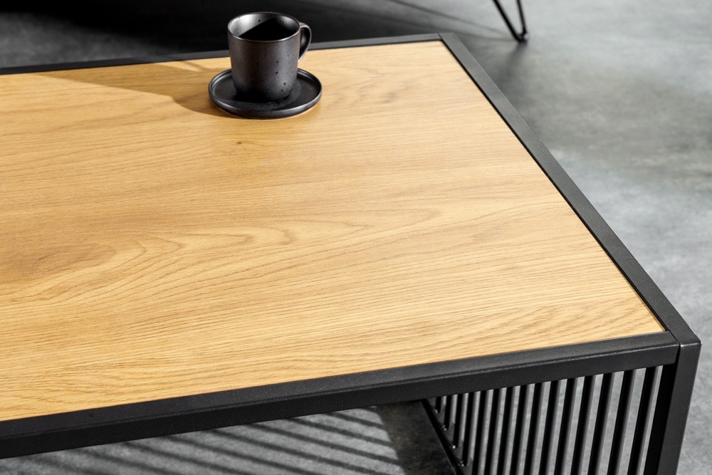 Design Couchtisch ARCHITECTURE 100cm schwarz Wildeiche Rauchglas Metall Holz