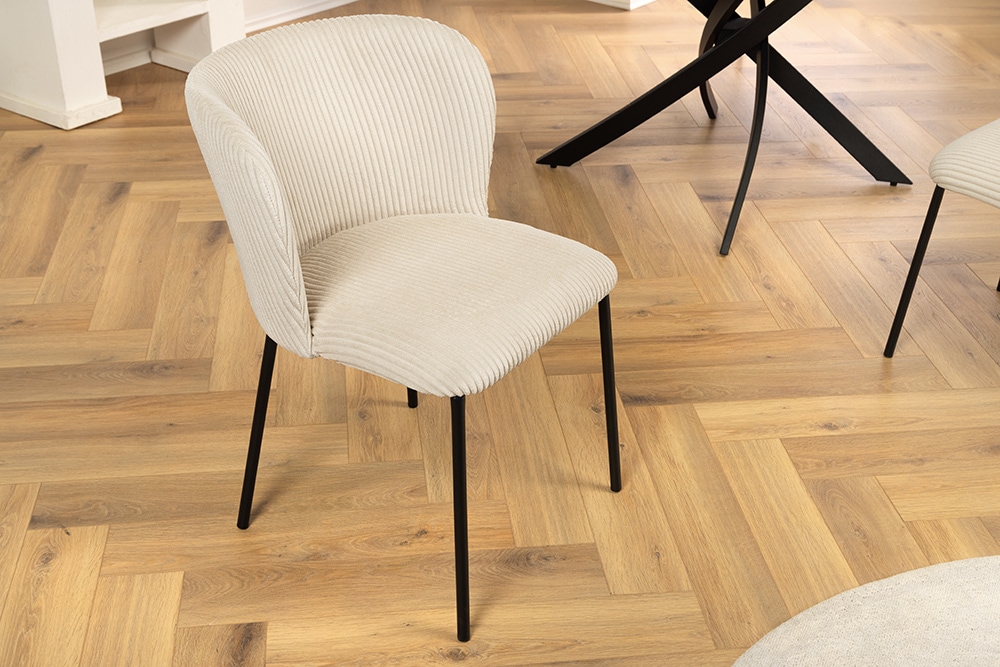 Design Stuhl LYON beige Cord schwarze Metallbeine