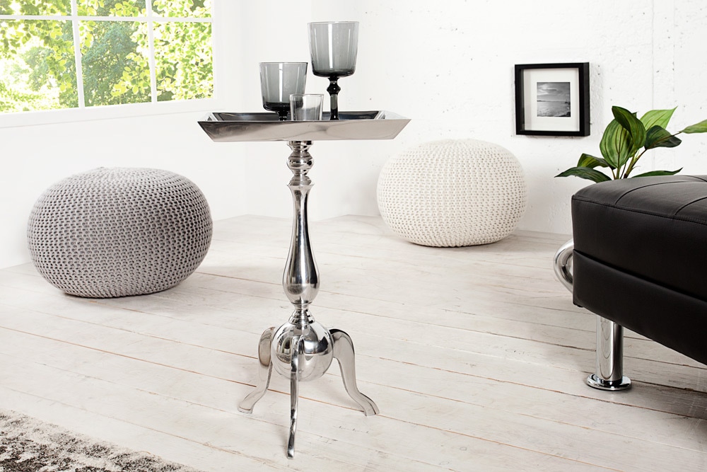 Filigraner Beistelltisch TRAYFUL 55cm silber Aluminium Tablett-Tisch
