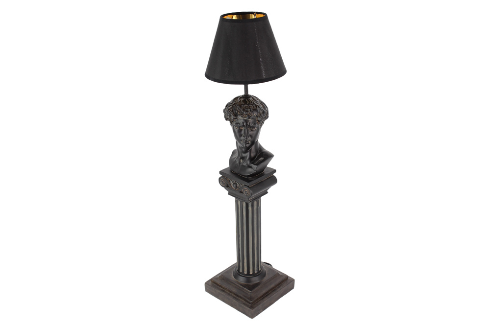 Handgefertigte Tischlampe DAVID 70cm schwarz mit Büste Stoffschirm