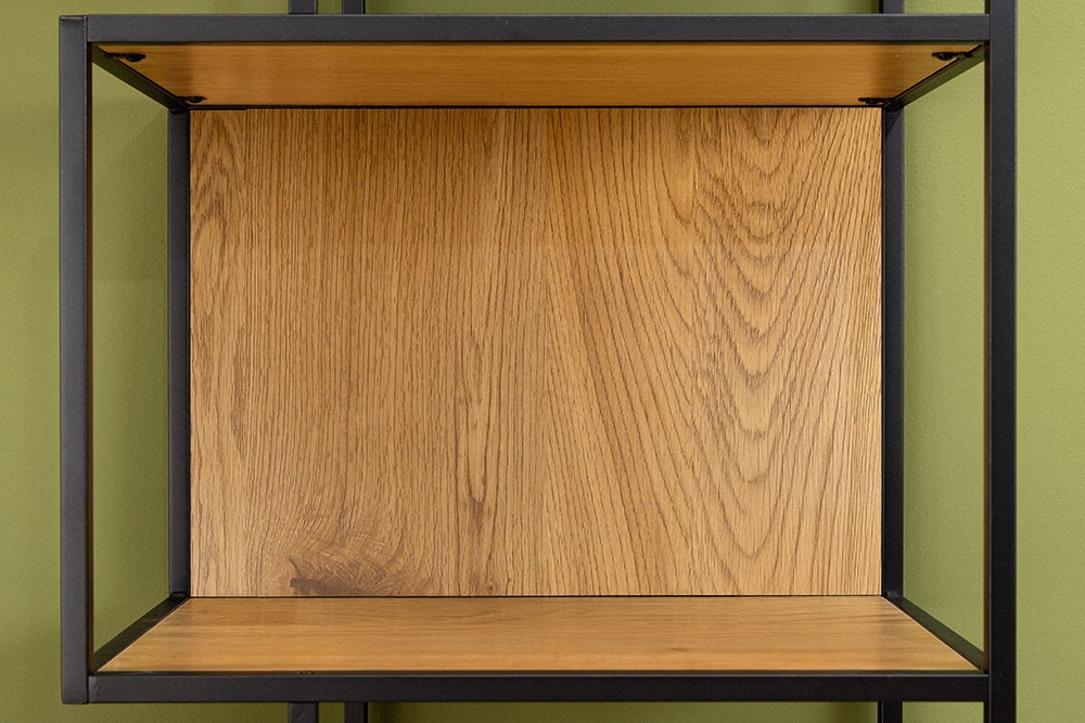 Industrial Bücherregal SLIM LINE 185cm Wildeiche schwarz Metall mit Schubladen