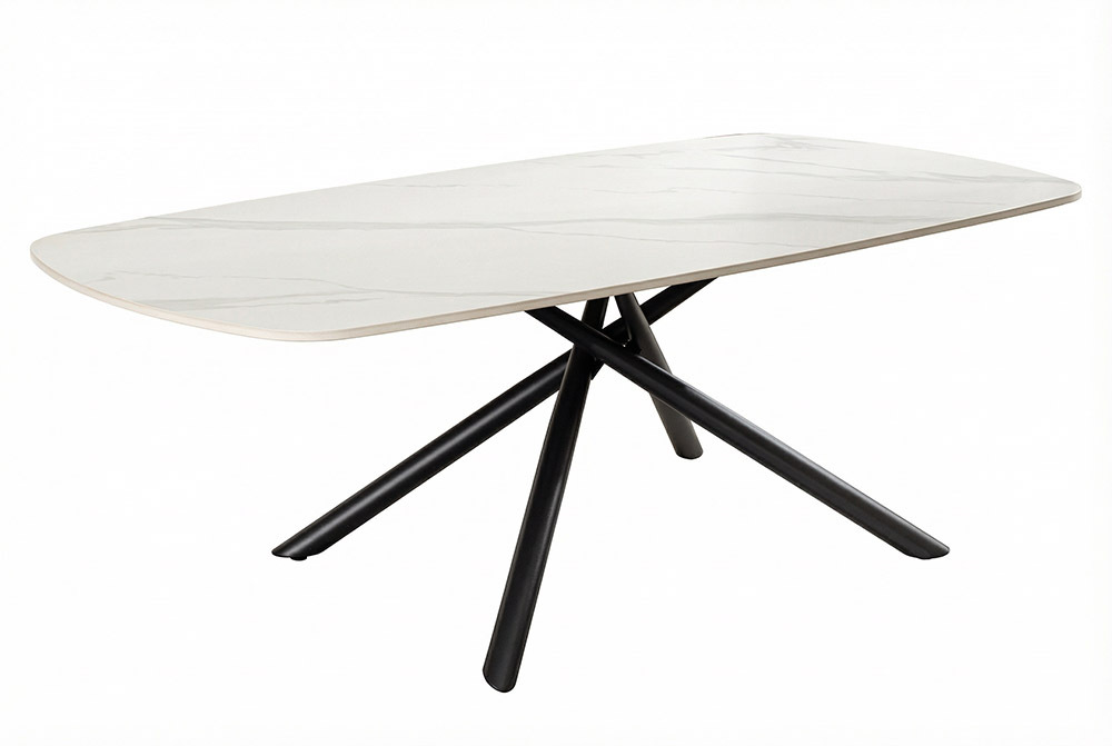 Design Couchtisch OSAKA 110cm weiß Keramik schwarz Sterngestell Metall