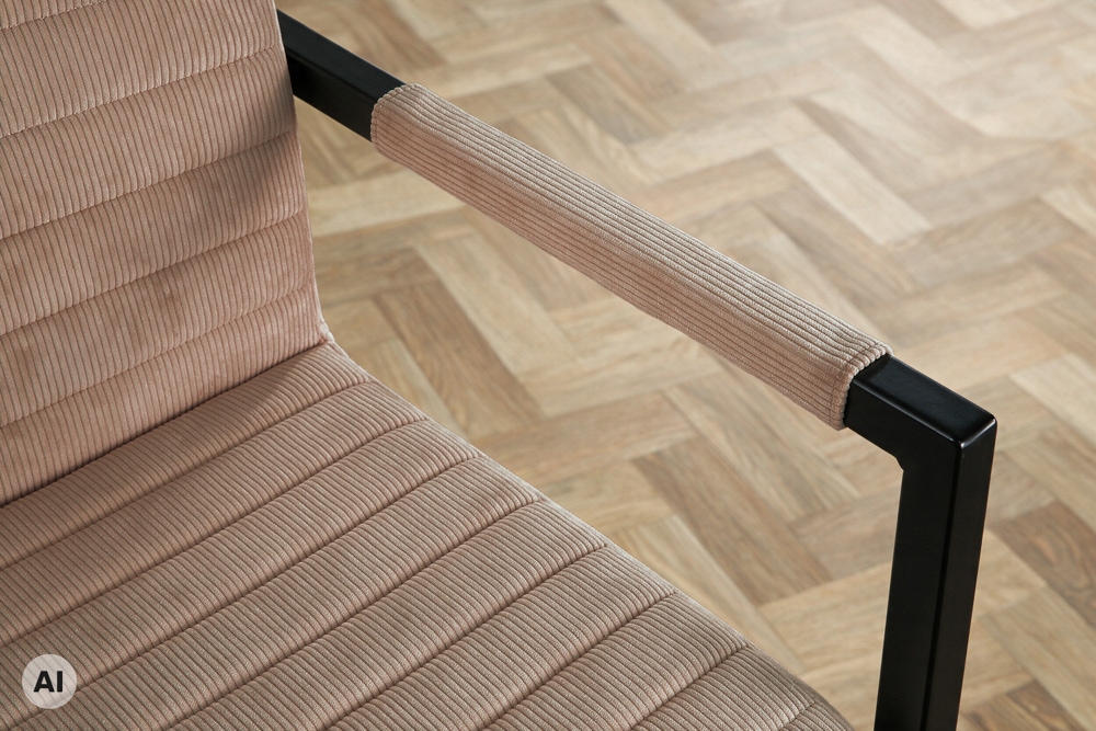 Industrial Freischwinger LOFT taupe Cord schwarz Eisen mit Armlehne
